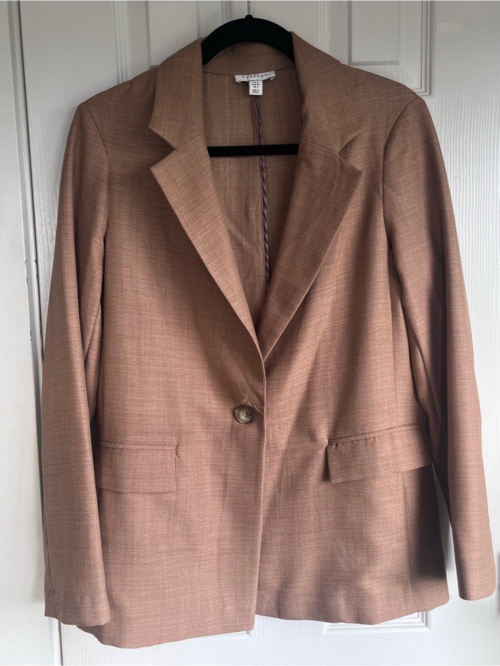 Topshop Single-Button Blazer in Camel Tan